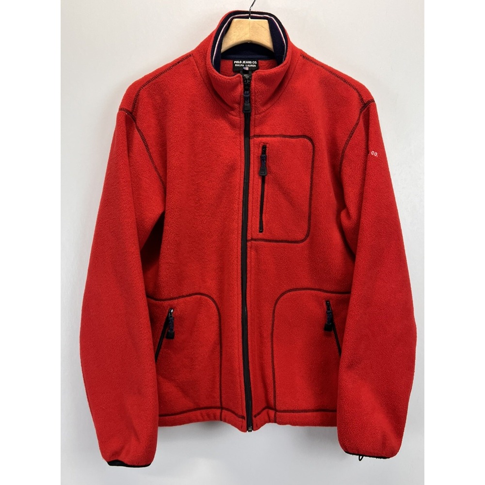 Vintage Polo Jeans Co. Ralph Lauren Fleece Jacket Sz XL GUC Full Zip Red 90's